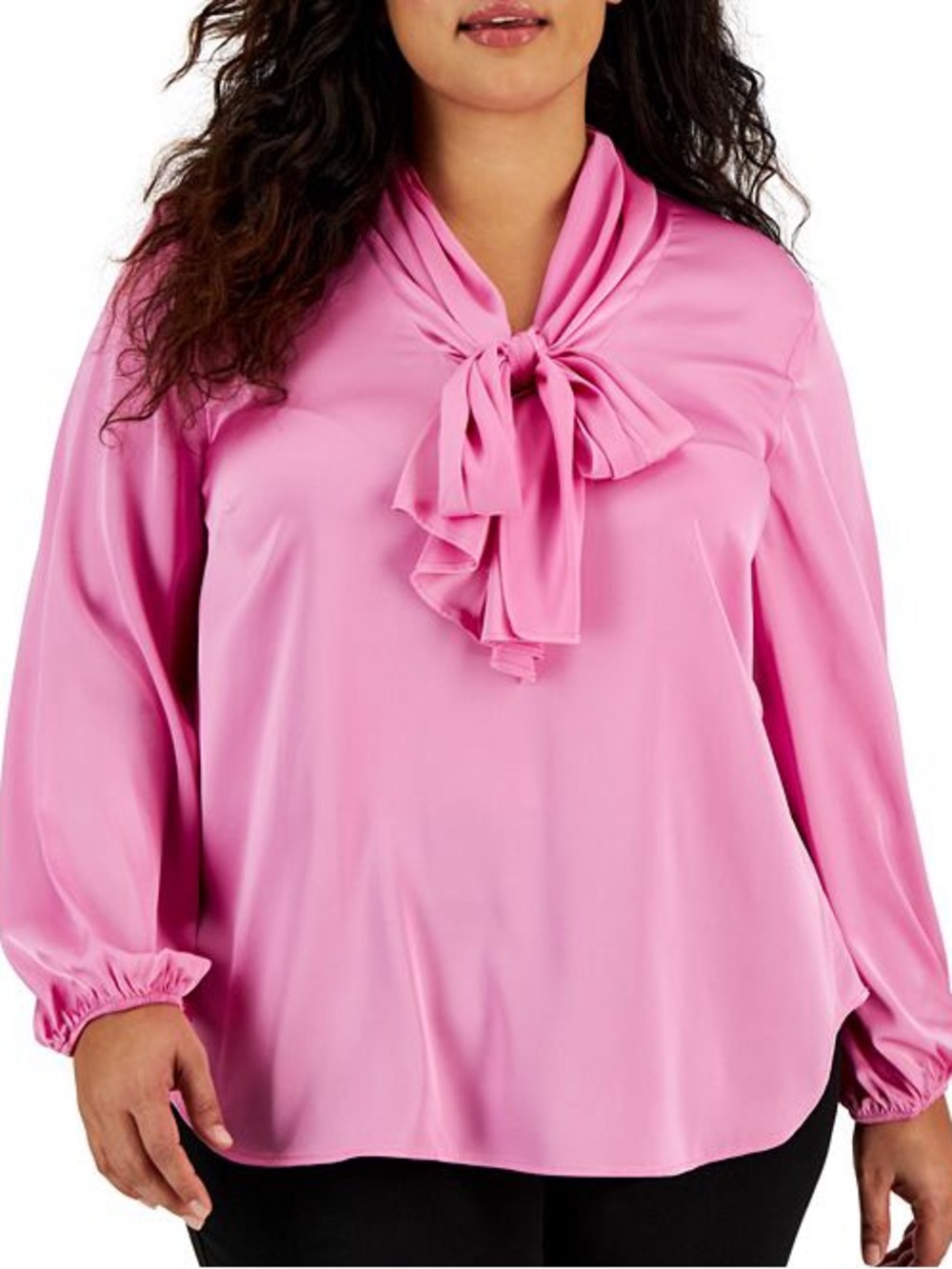 BAR III Pink Tie-Neck Blouse